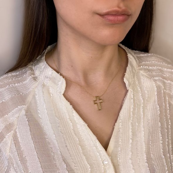 Σταύρος διάτρητος με ζιργκόν - ΚΙΤΡΙΝΟ, ΧΡΥΣΟΣ K14, ΓΥΑΛΙΣΤΕΡΟ - 2