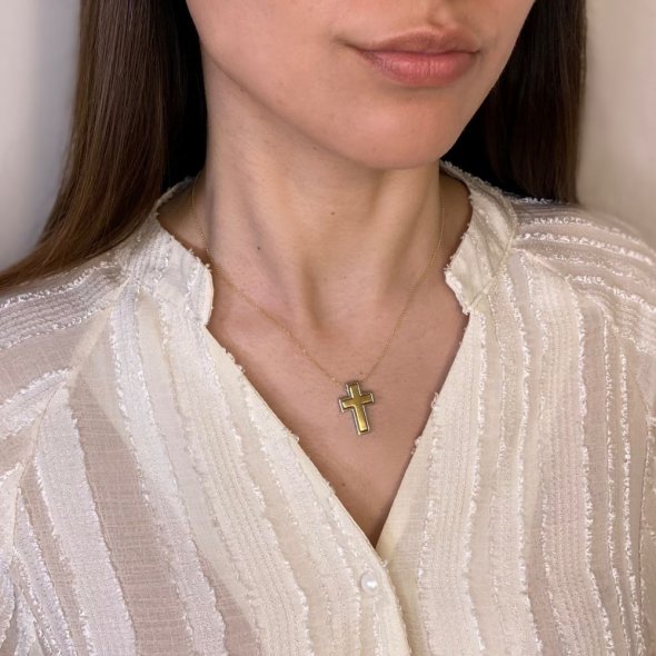 Σταύρος διάτρητος με ζιργκόν - ΛΕΥΚΟ, ΧΡΥΣΟΣ K14, ΓΥΑΛΙΣΤΕΡΟ - 1