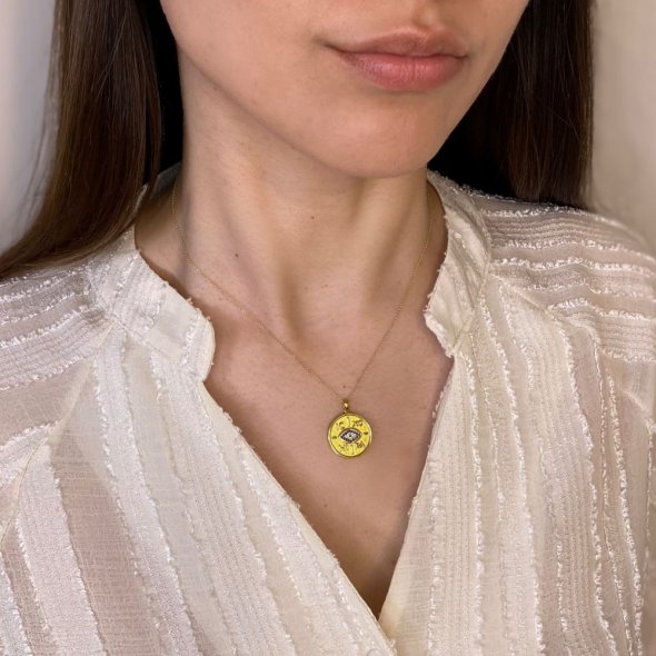 Μενταγιόν Κωνσταντινάτο - Φλουρί - ΚΙΤΡΙΝΟ, ΑΣΗΜΙ, ΜΑΤ-ΓΥΑΛΙΣΤΕΡΟ, ΖΙΡΓΚΟΝ, BLACK, ΖΙΡΓΚΟΝ, WHITE - 1