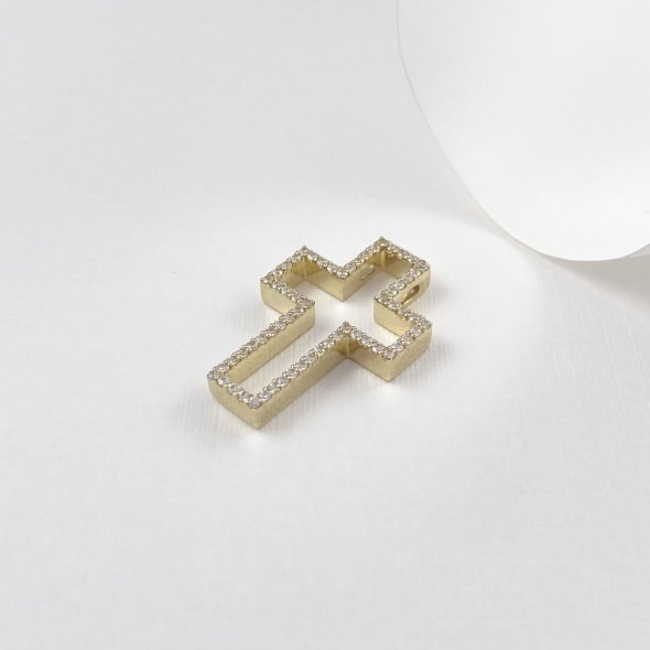 Σταυρός διπλής όψης διάτρητος με ζιργκόν - ΚΙΤΡΙΝΟ, ΧΡΥΣΟΣ K14, ΓΥΑΛΙΣΤΕΡΟ, ΖΙΡΓΚΟΝ, WHITE