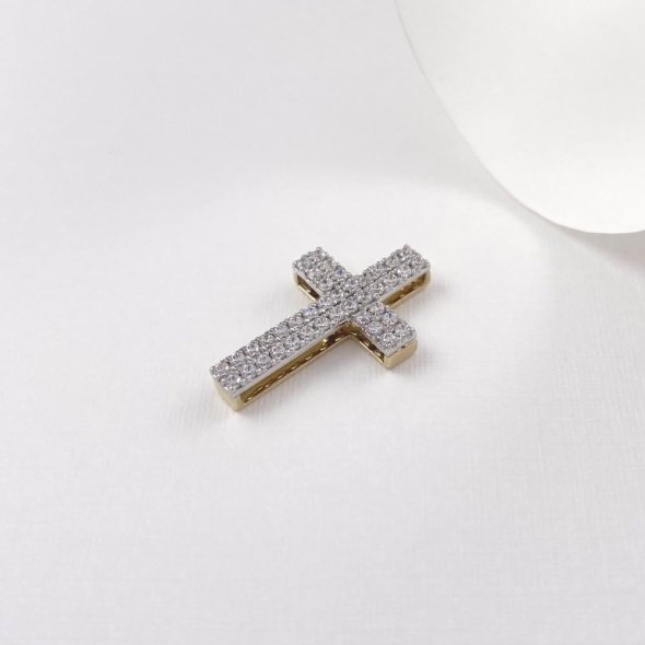 Σταυρός διπλής όψης με ζιργκόν - ΚΙΤΡΙΝΟ-ΛΕΥΚΟ, ΧΡΥΣΟΣ K14, ΓΥΑΛΙΣΤΕΡΟ, ΖΙΡΓΚΟΝ, WHITE