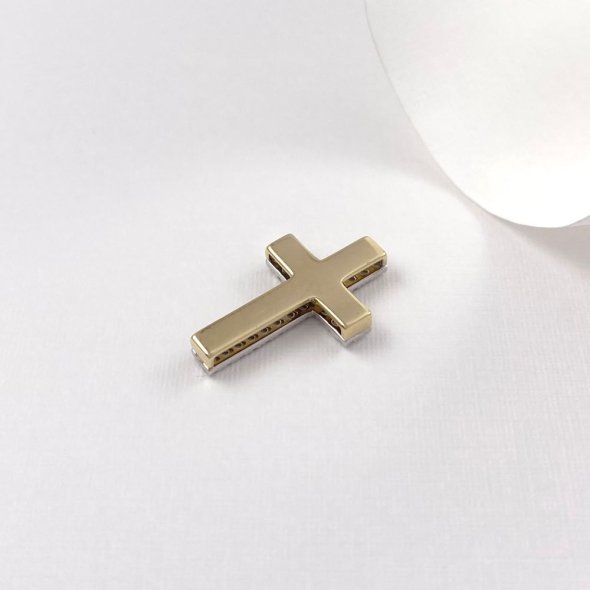 Σταυρός διπλής όψης με ζιργκόν - ΚΙΤΡΙΝΟ-ΛΕΥΚΟ, ΧΡΥΣΟΣ K14, ΓΥΑΛΙΣΤΕΡΟ, ΖΙΡΓΚΟΝ, WHITE - 1