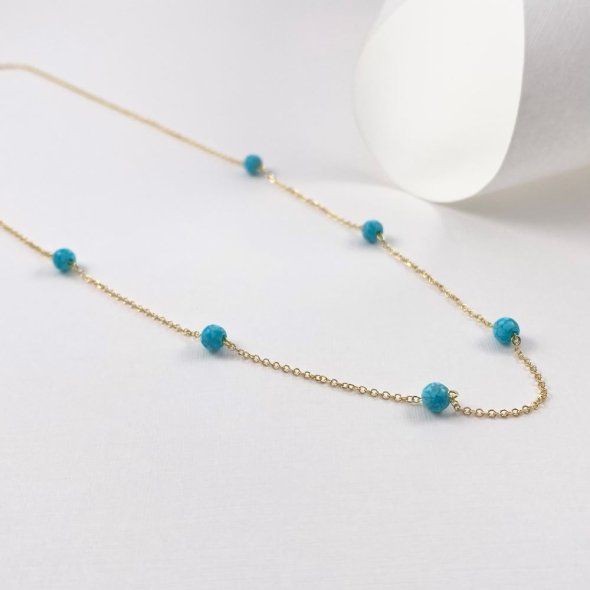 Κολιέ με τιρκουάζ πέτρες - ΚΙΤΡΙΝΟ, ΧΡΥΣΟΣ K14, ΓΥΑΛΙΣΤΕΡΟ, ΤΙΡΚΟΥΑΖ, TURQUOISE