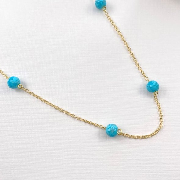 Κολιέ με τιρκουάζ πέτρες - ΚΙΤΡΙΝΟ, ΧΡΥΣΟΣ K14, ΓΥΑΛΙΣΤΕΡΟ, ΤΙΡΚΟΥΑΖ, TURQUOISE - 1
