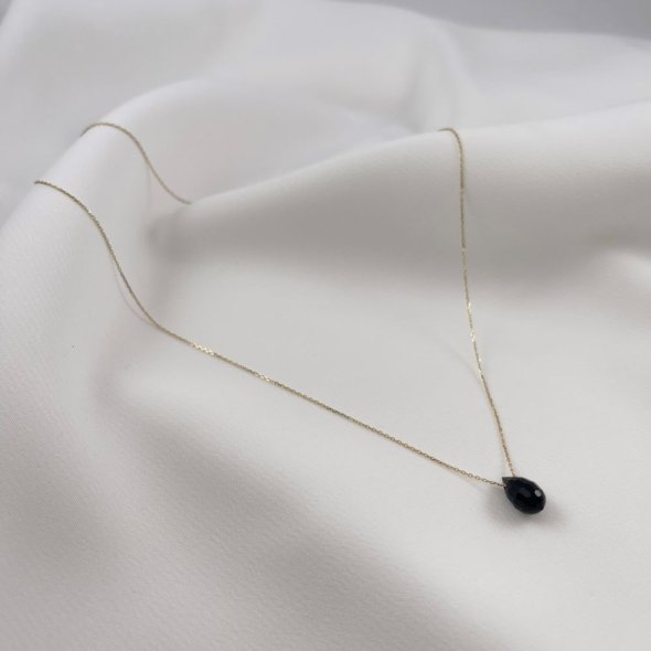 Κολιέ σε σχήμα σταγόνας - ΚΙΤΡΙΝΟ, ΧΡΥΣΟΣ K14, ΖΙΡΓΚΟΝ, BLACK