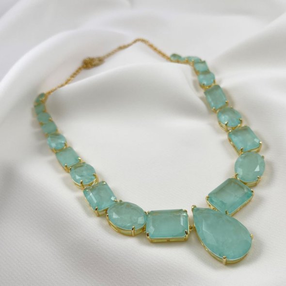 Κολιέ με εντυπωσιακές πέτρες - ΚΙΤΡΙΝΟ, ΑΣΗΜΙ, ΖΙΡΓΚΟΝ, AQUA