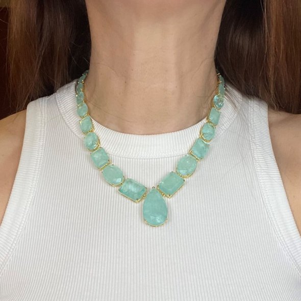 Κολιέ με εντυπωσιακές πέτρες - ΚΙΤΡΙΝΟ, ΑΣΗΜΙ, ΖΙΡΓΚΟΝ, AQUA - 2