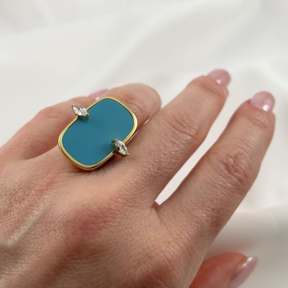 Δαχτυλίδι με σμάλτο - ΚΙΤΡΙΝΟ, ΑΣΗΜΙ, ΣΜΑΛΤΟ, TURQUOISE, ΖΙΡΓΚΟΝ, WHITE - 1