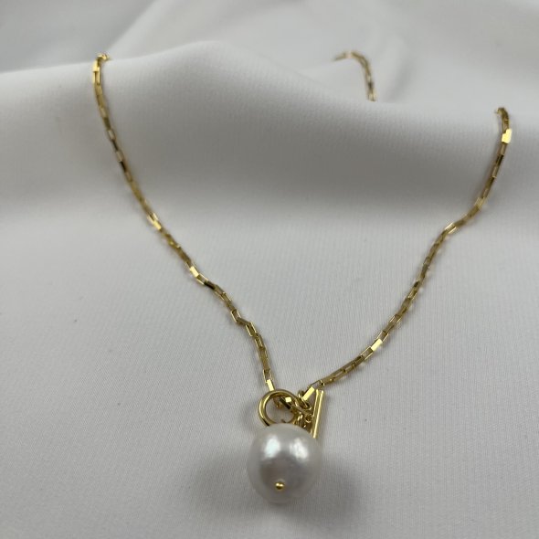 Κολιέ γραβάτα με αλυσίδα και μπαρόκ μαραγαριτάρι - ΚΙΤΡΙΝΟ, ΑΣΗΜΙ, ΜΑΡΓΑΡΙΤΑΡΙ, WHITE