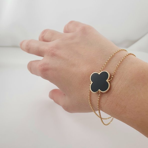 Βραχιόλι με μαύρο λουλούδι σε λίθο μαύρο Όνυχα - ΚΙΤΡΙΝΟ, ΑΣΗΜΙ, ΟΝΥΧΑΣ, BLACK - 2