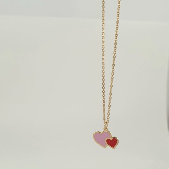 Κολιέ με διπλή καρδούλα - ΚΙΤΡΙΝΟ, ΑΣΗΜΙ, ΣΜΑΛΤΟ, PINK, ΣΜΑΛΤΟ, RED - 1