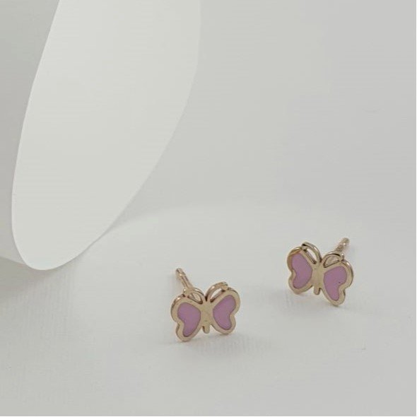 Σκουλαρίκια με Σμάλτο πεταλούδες - ΚΙΤΡΙΝΟ, ΧΡΥΣΟΣ K9, ΣΜΑΛΤΟ, PINK