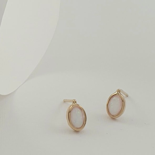 Σκουλαρίκια χρυσά με Φίλντισι - ΚΙΤΡΙΝΟ, ΧΡΥΣΟΣ K9, MOTHER OF PEARL, WHITE