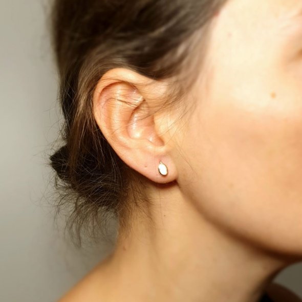 Σκουλαρίκια χρυσά με Φίλντισι - ΚΙΤΡΙΝΟ, ΧΡΥΣΟΣ K9, MOTHER OF PEARL, WHITE - 1