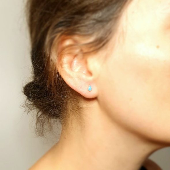 Σκουλαρίκια χρυσά με λίθο Τιρκουάζ  - ΚΙΤΡΙΝΟ, ΧΡΥΣΟΣ K9, ΤΙΡΚΟΥΑΖ, TURQUOISE - 2