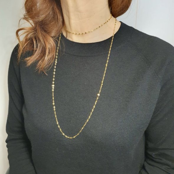 Κολιέ αλυσίδα κοντό με λάμψη - ΚΙΤΡΙΝΟ, ΑΣΗΜΙ - 1