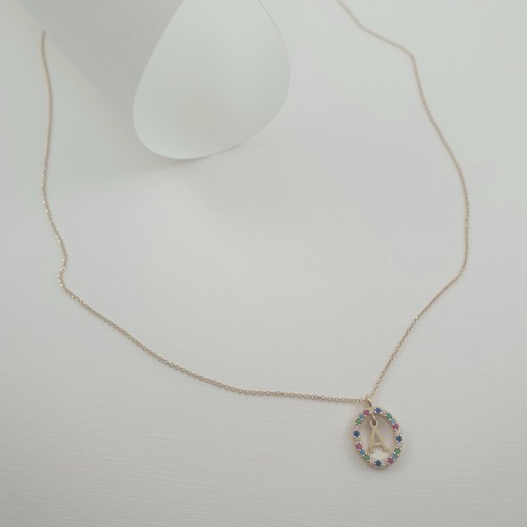 Κολιέ με μονόγραμμα Α - ΚΙΤΡΙΝΟ, ΧΡΥΣΟΣ K9, ΖΙΡΓΚΟΝ, WHITE, ΖΙΡΓΚΟΝ, PINK