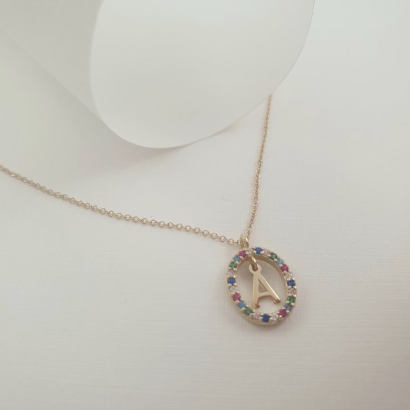 Κολιέ με μονόγραμμα Α - ΚΙΤΡΙΝΟ, ΧΡΥΣΟΣ K9, ΖΙΡΓΚΟΝ, WHITE, ΖΙΡΓΚΟΝ, PINK - 1