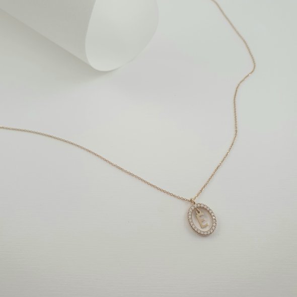 Κολιέ με μονόγραμμα Ε - ΚΙΤΡΙΝΟ, ΧΡΥΣΟΣ K9, ΖΙΡΓΚΟΝ, WHITE