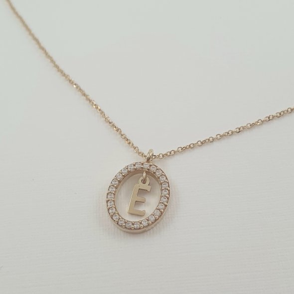Κολιέ με μονόγραμμα Ε - ΚΙΤΡΙΝΟ, ΧΡΥΣΟΣ K9, ΖΙΡΓΚΟΝ, WHITE - 1