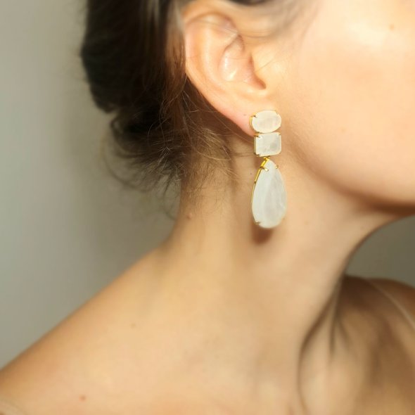 Σκουλαρίκια κρεμαστά με μεγάλους λίθους - ΚΙΤΡΙΝΟ, ΑΣΗΜΙ, ΖΙΡΓΚΟΝ, WHITE - 1