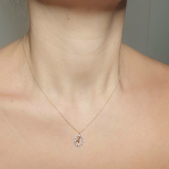 Κολιέ με μονόγραμμα Α - ΚΙΤΡΙΝΟ, ΧΡΥΣΟΣ K9, ΖΙΡΓΚΟΝ, WHITE, ΖΙΡΓΚΟΝ, PINK - 2