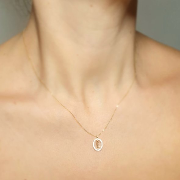 Κολιέ με μονόγραμμα Ε - ΚΙΤΡΙΝΟ, ΧΡΥΣΟΣ K9, ΖΙΡΓΚΟΝ, WHITE - 2