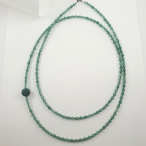 Κολιέ μακρύ με λίθους Αχάτη & Αιματίτη - ΛΕΥΚΟ, ΑΣΗΜΙ, ΑΧΑΤΗΣ, GREEN , ΑΙΜΑΤΙΤΗΣ, BLACK