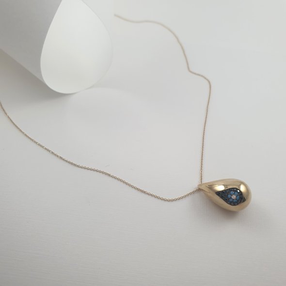 Κολιέ με δάκρυ - ΚΙΤΡΙΝΟ, ΧΡΥΣΟΣ K9, ΖΙΡΓΚΟΝ, BLUE, ΖΙΡΓΚΟΝ, WHITE