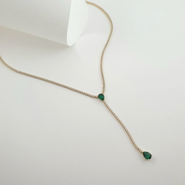 Κολιέ Tennis Necklace με λίθους Ζιργκον - ΛΕΥΚΟ, ΑΣΗΜΙ, ΖΙΡΓΚΟΝ, WHITE, ΖΙΡΓΚΟΝ, GREEN 