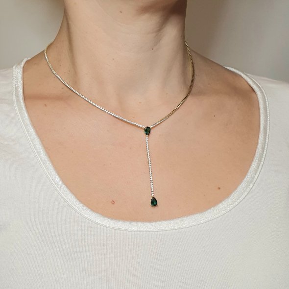 Κολιέ Tennis Necklace με λίθους Ζιργκον - ΛΕΥΚΟ, ΑΣΗΜΙ, ΖΙΡΓΚΟΝ, WHITE, ΖΙΡΓΚΟΝ, GREEN  - 1