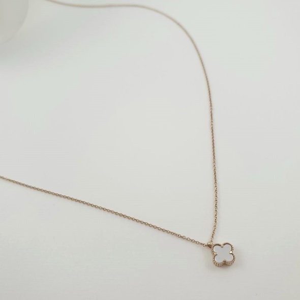 Κολιέ κοντό με σταυρουδάκι από Φίλντισι - ΚΙΤΡΙΝΟ, ΧΡΥΣΟΣ K9, MOTHER OF PEARL, WHITE