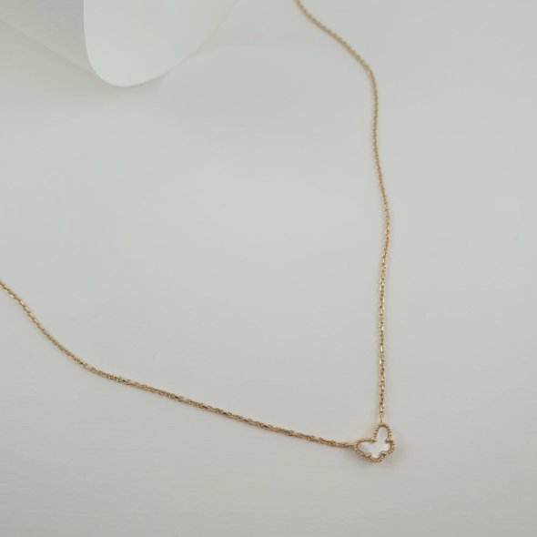 Κολιέ αλυσίδα κοντό με πεταλούδα από Φίλντισι - ΚΙΤΡΙΝΟ, ΑΣΗΜΙ, MOTHER OF PEARL, WHITE