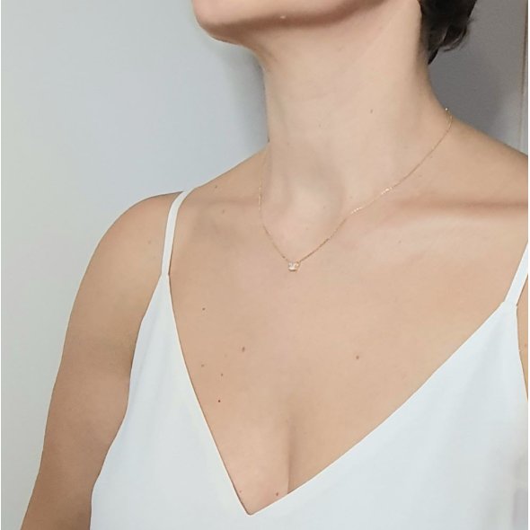 Κολιέ αλυσίδα κοντό με πεταλούδα από Φίλντισι - ΚΙΤΡΙΝΟ, ΑΣΗΜΙ, MOTHER OF PEARL, WHITE - 2