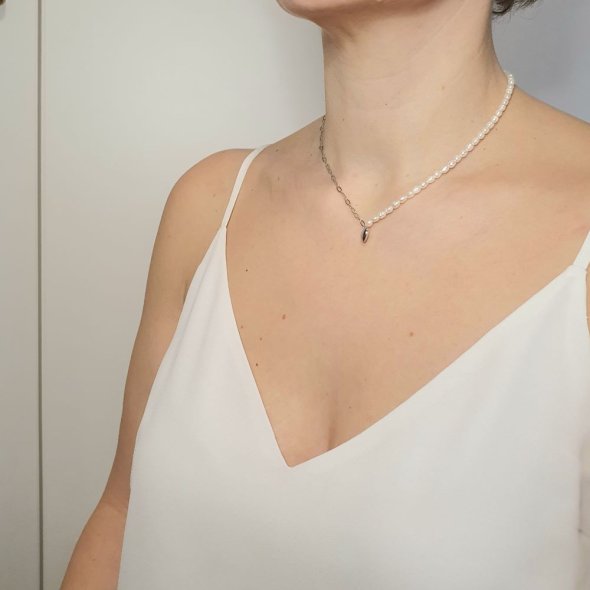 Κολιέ με καρδιά & μαργαριτάρια - ΛΕΥΚΟ, ΑΣΗΜΙ, ΜΑΡΓΑΡΙΤΑΡΙ, WHITE - 2