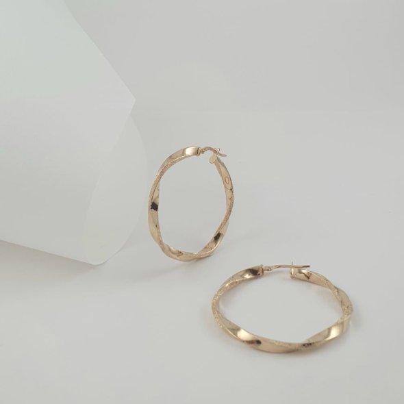 Σκουλαρίκια κρίκοι χρυσοί μεγάλοι στριφτοί - ΚΙΤΡΙΝΟ, ΧΡΥΣΟΣ K14