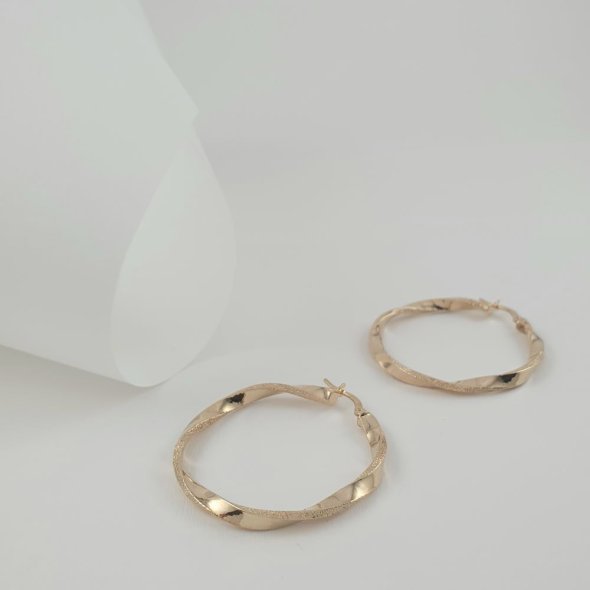 Σκουλαρίκια κρίκοι χρυσοί μεγάλοι στριφτοί - ΚΙΤΡΙΝΟ, ΧΡΥΣΟΣ K14 - 1