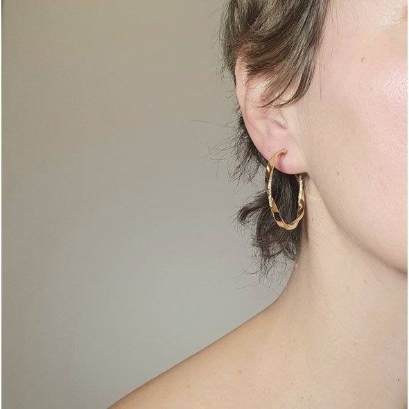 Σκουλαρίκια κρίκοι χρυσοί μεγάλοι στριφτοί - ΚΙΤΡΙΝΟ, ΧΡΥΣΟΣ K14 - 2