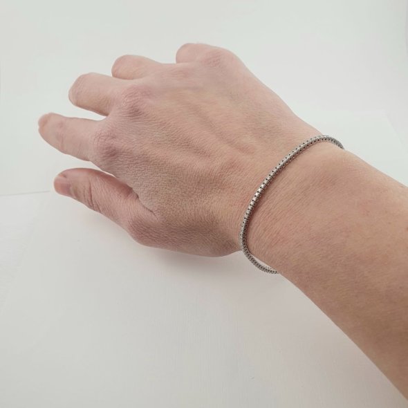 Βραχιόλι ριβιέρα από λευκόχρυσο με διαμάντια - ΛΕΥΚΟ, ΧΡΥΣΟΣ K18, ΔΙΑΜΑΝΤΙ, G, 0,95, VS - 3