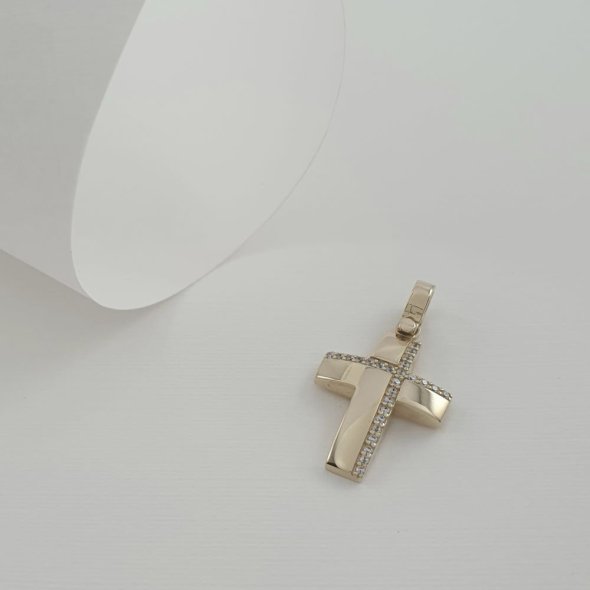 Σταυρός χρυσός λιτός - ΚΙΤΡΙΝΟ, ΧΡΥΣΟΣ K14, ΖΙΡΓΚΟΝ, WHITE - 1