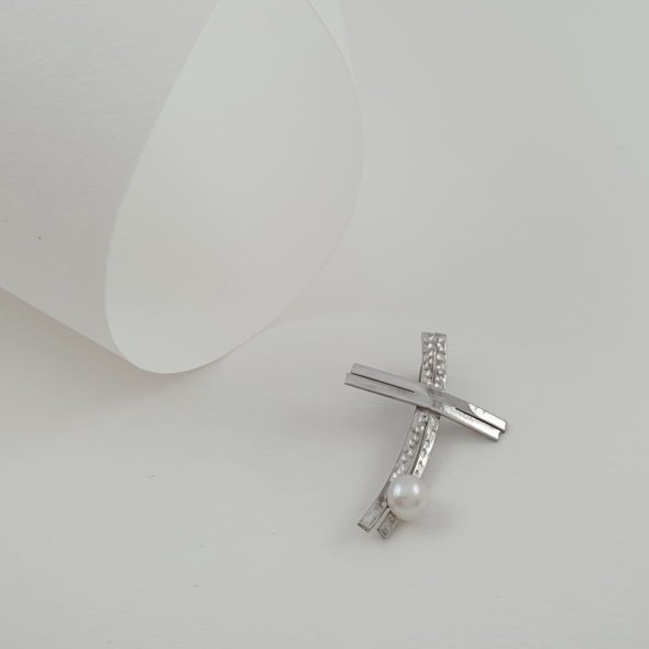 Σταυρός λευκόχρυσος με Μαργαριτάρι - ΛΕΥΚΟ, ΧΡΥΣΟΣ K14, ΜΑΡΓΑΡΙΤΑΡΙ, WHITE