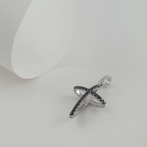 Σταυρός λευκόχρυσος δύο όψεων με λευκά & μαύρα Ζιργκον. - ΛΕΥΚΟ, ΧΡΥΣΟΣ K14, ΖΙΡΓΚΟΝ, BLACK, ΖΙΡΓΚΟΝ, WHITE