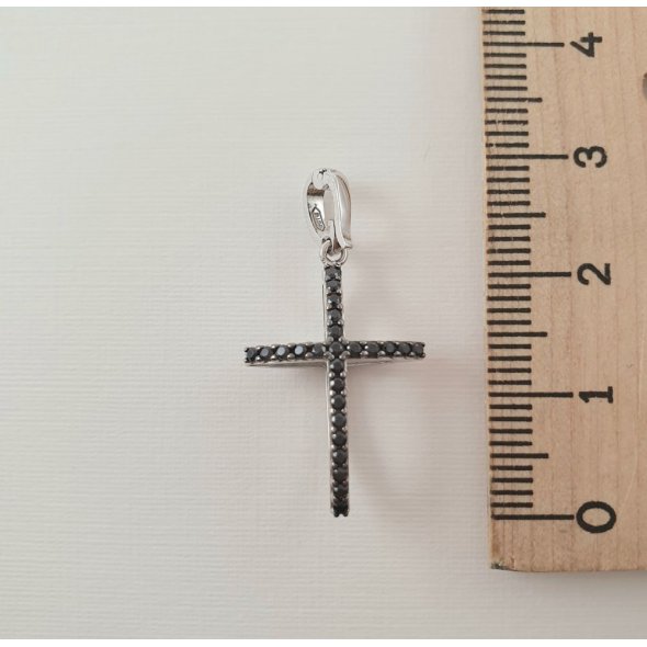 Σταυρός λευκόχρυσος δύο όψεων με λευκά & μαύρα Ζιργκον. - ΛΕΥΚΟ, ΧΡΥΣΟΣ K14, ΖΙΡΓΚΟΝ, BLACK, ΖΙΡΓΚΟΝ, WHITE - 3