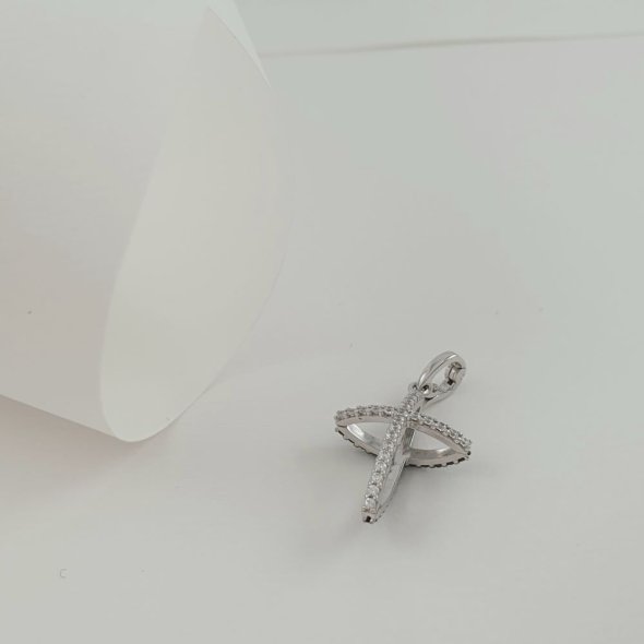 Σταυρός λευκόχρυσος δύο όψεων με λευκά & μαύρα Ζιργκον. - ΛΕΥΚΟ, ΧΡΥΣΟΣ K14, ΖΙΡΓΚΟΝ, BLACK, ΖΙΡΓΚΟΝ, WHITE - 1