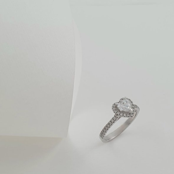 Δαχτυλίδι μονόπετρο από λευκόχρυσο με Ζιργκον σε σχήμα καρδιάς - ΛΕΥΚΟ, ΧΡΥΣΟΣ K14, ΖΙΡΓΚΟΝ, WHITE