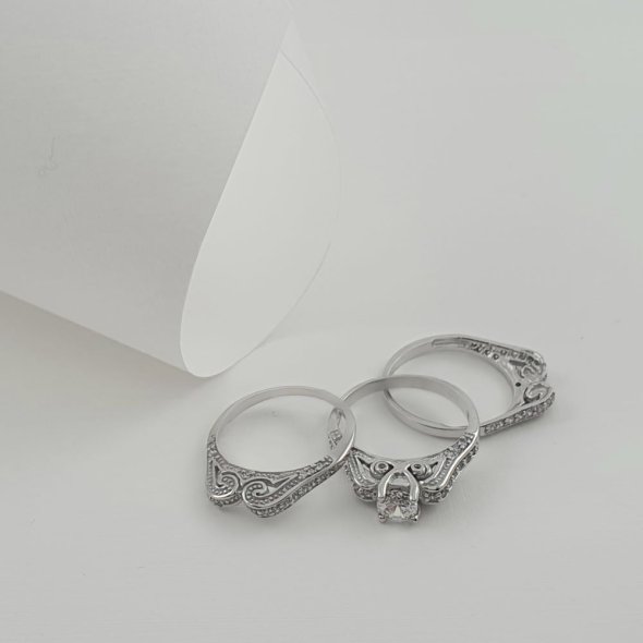 Δαχτυλίδι μονόπετρο τριπλό από λευκόχρυσο με Ζιργκον - ΛΕΥΚΟ, ΧΡΥΣΟΣ K14, ΖΙΡΓΚΟΝ, WHITE - 3