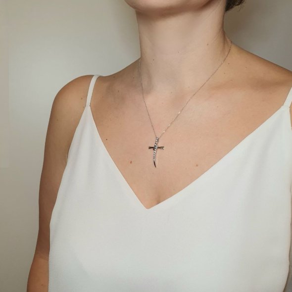 Σταυρός σπαθί λευκόχρυσος με Ζιργκον - ΛΕΥΚΟ, ΧΡΥΣΟΣ K9, ΖΙΡΓΚΟΝ, WHITE - 3