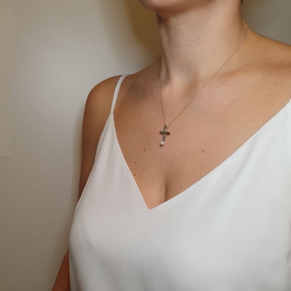 Σταυρός λευκόχρυσος με Μαργαριτάρι - ΛΕΥΚΟ, ΧΡΥΣΟΣ K14, ΜΑΡΓΑΡΙΤΑΡΙ, WHITE - 3