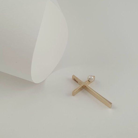 Σταυρός χρυσός με μαργαριτάρι - ΚΙΤΡΙΝΟ, ΧΡΥΣΟΣ K14, ΜΑΡΓΑΡΙΤΑΡΙ, WHITE - 1