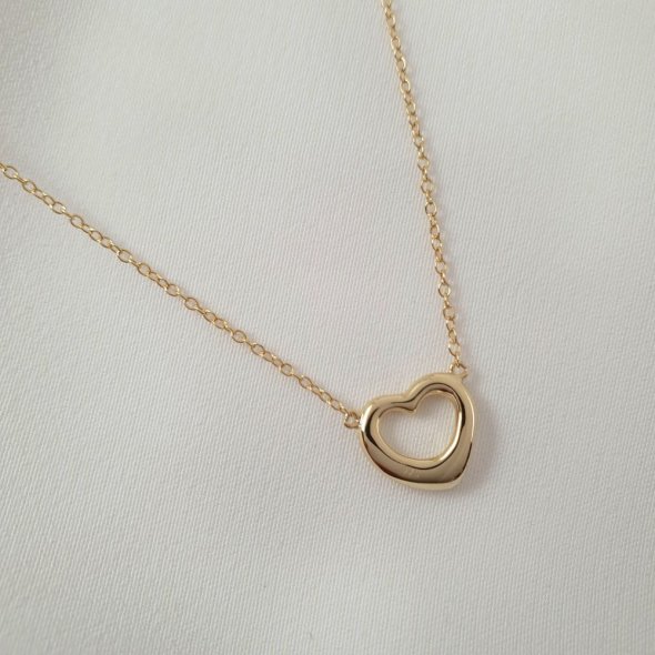 Κολιέ αλυσίδα με καρδιά περίγραμμα - ΚΙΤΡΙΝΟ, ΑΣΗΜΙ - 1